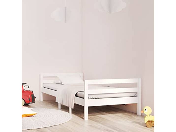 Massives Kiefernholz Bettgestell minimalistisch klassisch Weiß 90x200 cm Massivholzbett ohne Matratze Weiß 90x200 cm Kiefernholz Bettgestell mit Kopfteil Stabil und Robust