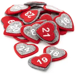 Adventskalenderzahlen "Herzen" aus Filz, 4,5 cm