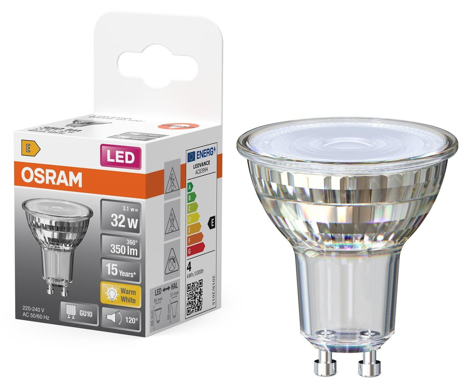 Osram OSR LEDRefl PAR16 GU10 LED-lamp, 3,1W, warm wit, transparant