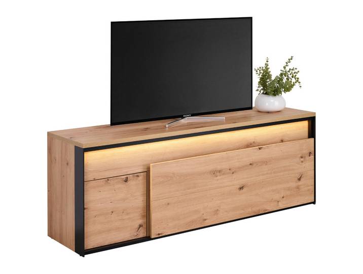 Hom`in Tv-Element, Schwarz, Eiche Artisan, Kunststoff, 1 Schublade(n) Schubladen, 155x55x41 cm, Wohnzimmer, Wohnwand, Wohnwand- Serien