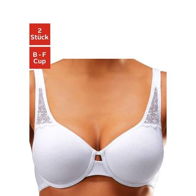 T-Shirt-BH "Baumwoll-BH, BH mit Bügel, Bügel-BH", Damen, Gr. 95, Cup D, schwarz-weiß (weiß, schwarz), Jersey, Obermaterial: 89% Baumwolle, 6% Viskose, 5% Elasthan, PETITE FLEUR BY LASCANA, BHs BH BH-Set Bügel-BH Schalen-BH T-Shirt-BH, aus weicher...