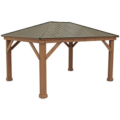 Holzpavillon WESTMANN "Devon 12x16", beige (braun, grau), B/H/T: 371cm x 315cm x 490cm, Pavillons, BxT: 371x490 cm