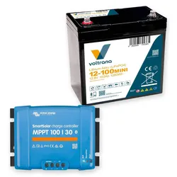Voltrana Solar-Set 12,8V 100Ah Lithium LiFePO4 Batterie mit Victron SmartSolar MPPT 100/30