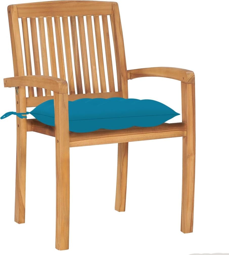 vidaXL Tuinstoelen set van 2, massief teakhout met lichtblauwe kussens