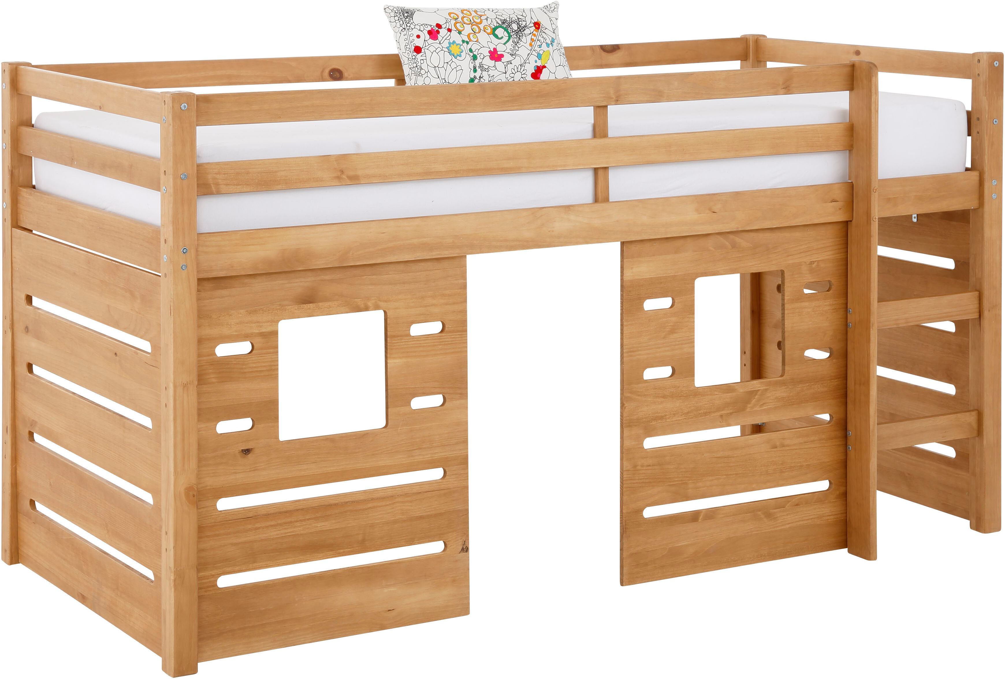 Hochbett GOODPRODUCT "Alpi", braun (beize, wax), B:103cm H:111cm L:208cm, Hochbetten, Hochbett, aus Kiefernholz, inklusive Leiter und Panel, Aussenmassenbreite 103 cm beize, wax Liegefläche B/L: 90cm x 200cm, kein Härtegrad, ohne Matratze
