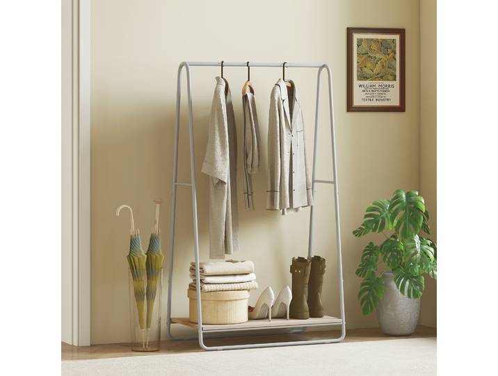 HOMCOM Porte-Manteau 3-en-1 Métal Gris avec Étagère Chaussures