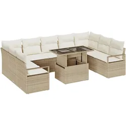 vidaXL 10-teiliges Garten-Sofa-Set mit Kissen in Beige