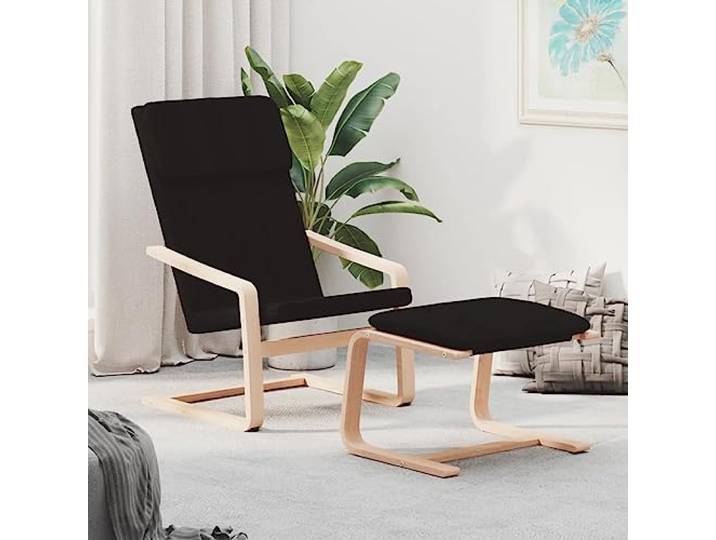 HEFZGDB Relaxsessel mit Hocker Schwarz Stoff, 2-teilig, atmungsaktiv und langlebig, Stabiler Birkenholzrahmen, dick gepolstert für optimalen Sitzkomfort, kompaktes Design