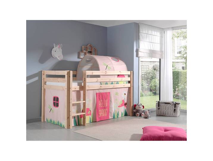 Spielbett Spring 90 x 200cm Beige/Kiefer Natur mit Tunnel/mit Leiter