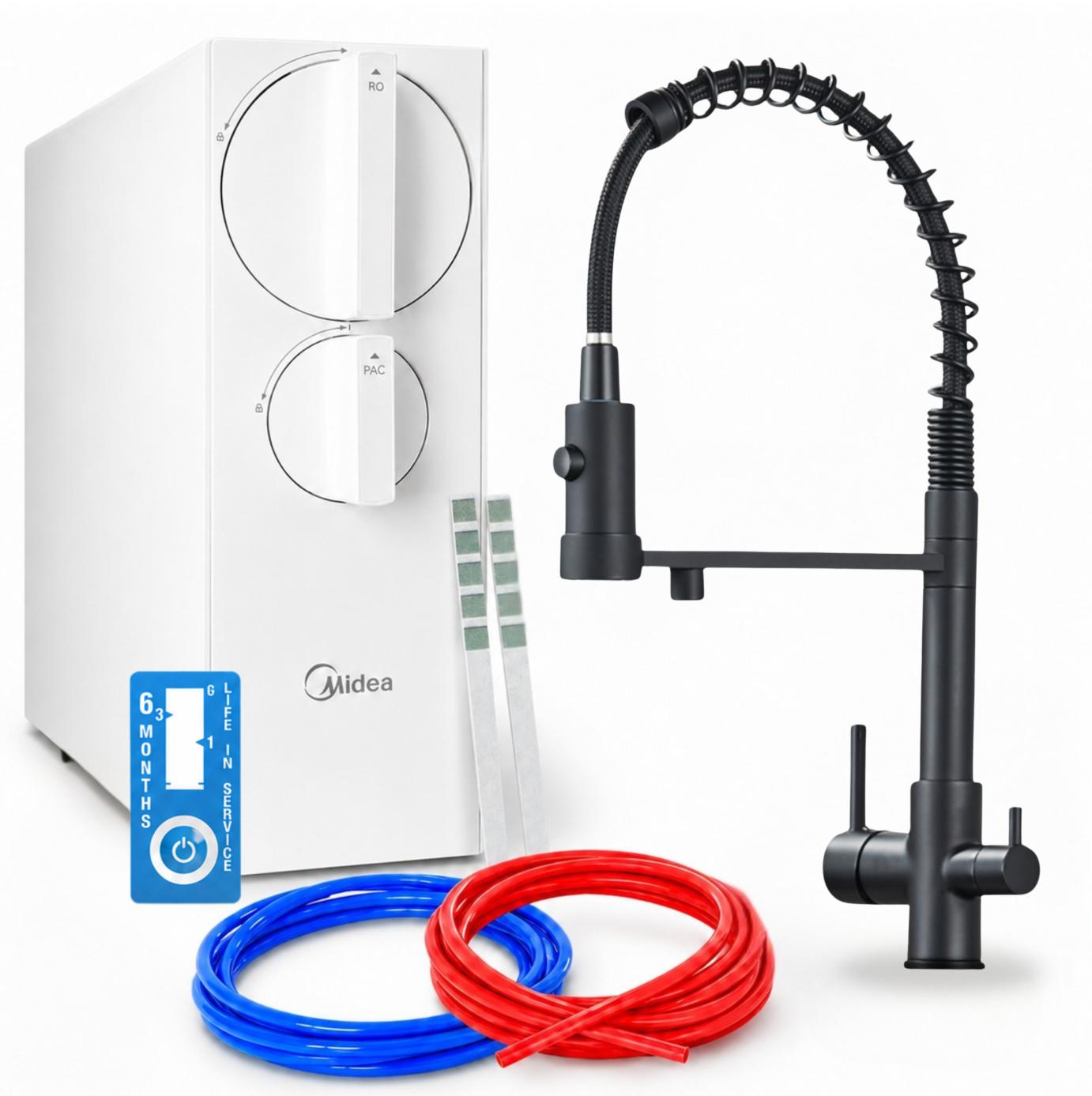 Umkehrosmose Wasserfilteranlage Ari Solid Spring Mit Küchenarmatur, 800 Gpd, Zweigriffarmatur, Keramikkartusche, Perlator, Wassersparend, Inox