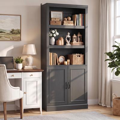 Rackcog 71 Inch Tall Open Display Bookhelves with Closed Storage Cabinet, Freestanding Bookcase/ Kitchen Pantry/ Laundry organizer