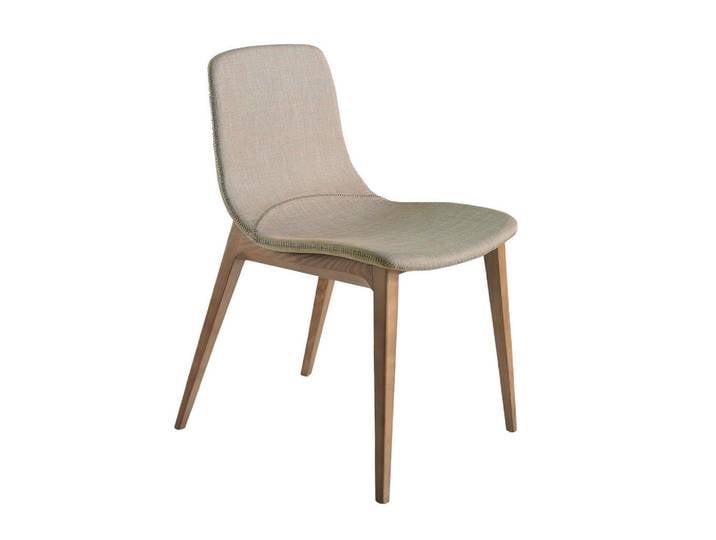 Angel Cerda Beige Stoffstuhl mit nussbaumfarbenen Holzbeinen, Beige, Textil, Echtholz,Nussbaum, Essen/Getränk, Füllung: Polyetherschaumkern,Polyetherschaumkern,Polyetherschaumkern, nicht einzeln stellbar,Freiform,Freiform, 60x78x48 cm, Esszimmer, Stuhl