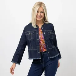 AMINATI® Jeansjacke, 7/8 Arm Rundhalsausschnitt ausgestellter Arm Seitenschlitze
