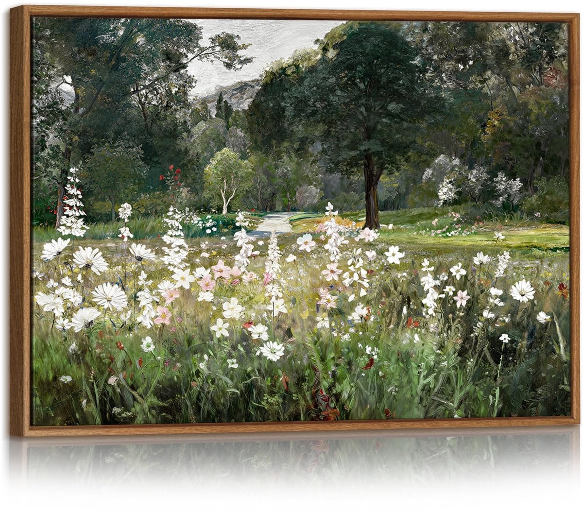 Canvaswanddecoratie Vintage Groene Bomen Landschap Illustratie