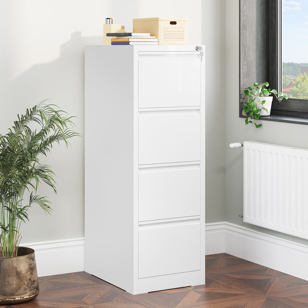 Inbox Zero Cattalina 4 Drawer Filing Cabinet White 133cm H X 45.8cm W X 62cm D