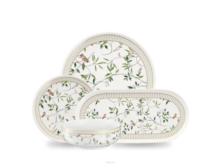 VILLA ITALIA - Geschirrset 6 Personen NORIKO WHITE - Weiss Essgeschirr - Elegant 6er Teller - Weiß Grün Geschirr Set - Handmade Tafelservice - Hochwertiges Kuchenteller - Spülmaschinen und Mikrowellen
