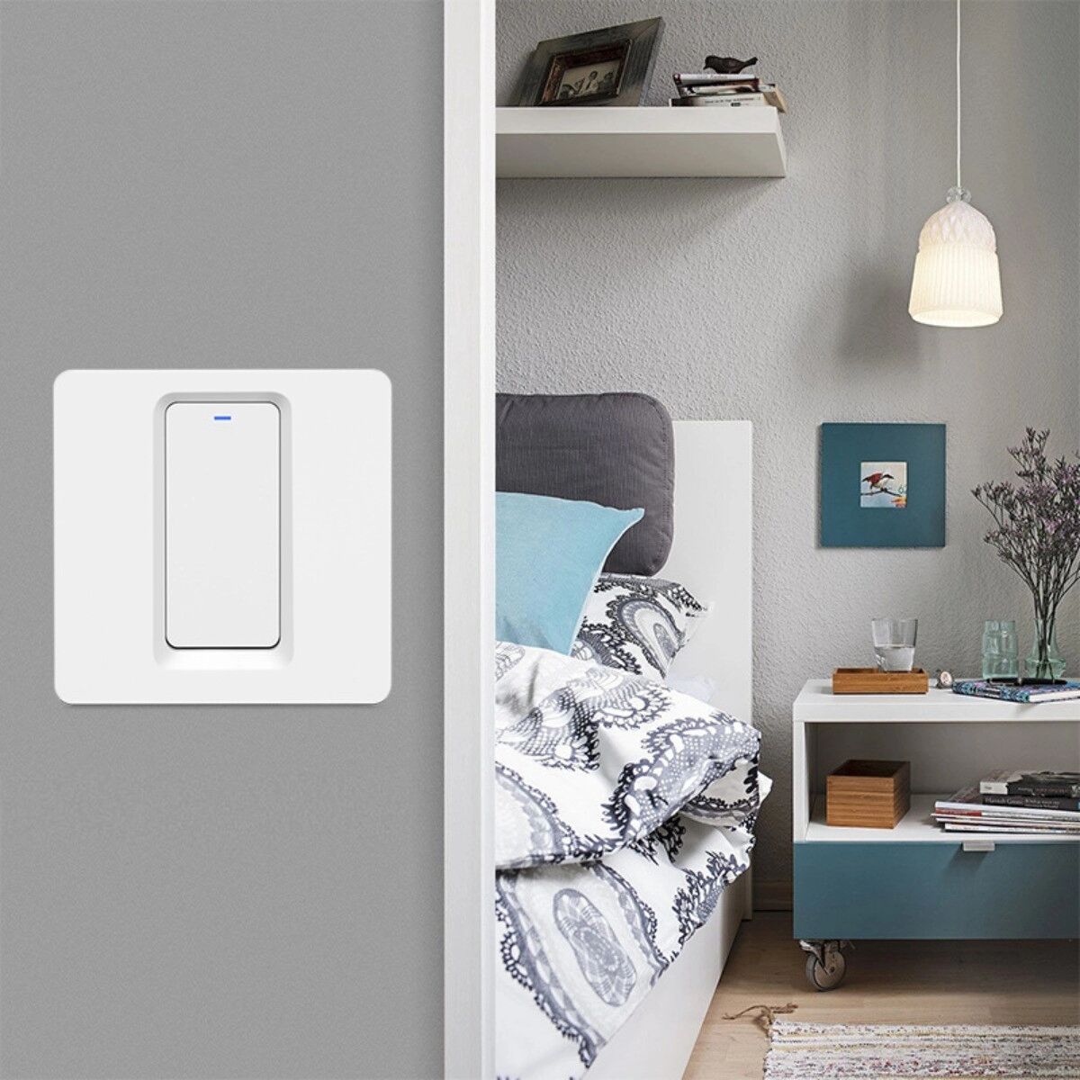 INF Interrupteur intelligent WiFi et Bluetooth 1-gang – Interrupteur mural 86, compatible avec câblage phase/neutre, commande