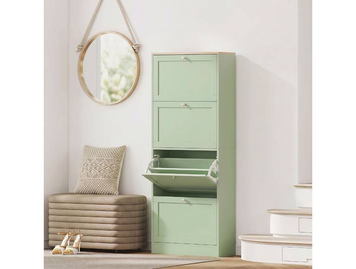 HOMCOM Armoire à Chaussures 24 Paires 4 Tiroirs Vert 60x153cm