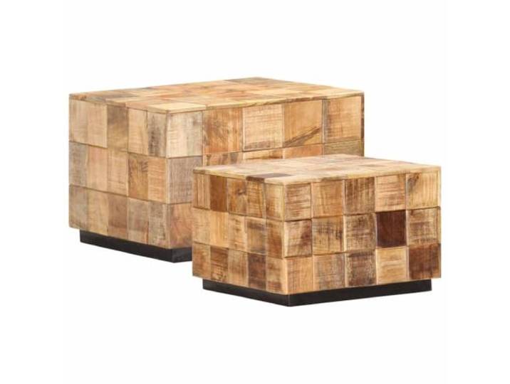 HEFZGDB Couchtisch-Set 2 Stück Block-Design aus robustem Mangoholz Massiv Beistelltische mit Hohlraum für platzsparende Aufbewahrung