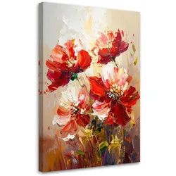 WANDBILD, Rote Blumen in einer warmen Aquarellkomposition