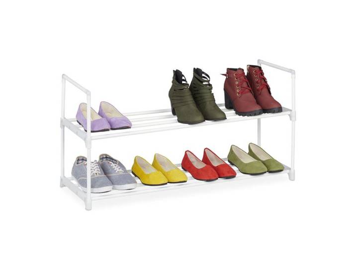 Relaxdays Étagère à chaussures 2 niveaux système d'emboîtement 8 paires couloir extensible rangement métal blanc