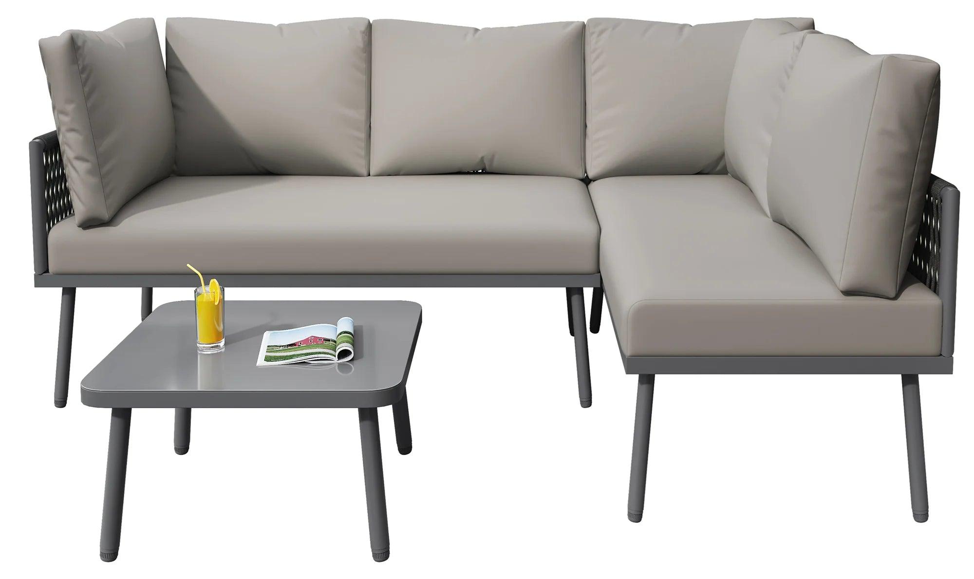 L-förmiges Garten-Loungeset - Eckbank - Gartenmöbel - Gartenbank - Loungesofa - Handgewebtes Ropesmaterial