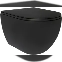 Alpenberger Wand-WC Spülrandlos | Hänge-WC aus Sanitärkeramik | Tiefspüler WC-Becken mit Soft-Close WC-Sitz | Toilette Schwarz/Matt | Made in Europa