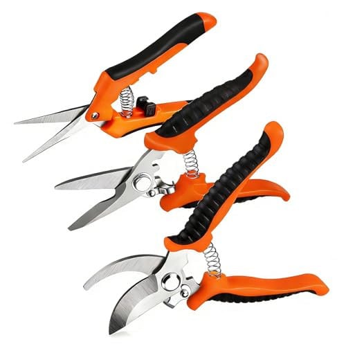 Wixovo Gardena Tuinschaar Set van 3 stuks - Roestvrijstalen tuinschaar, rozenschaar en plantenschaar voor takken, bloemen, fruit en groenten - Oranje