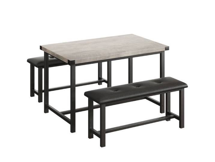 Ensemble Table et chaises - Ensemble 3 pièces 1 Table et 2 bancs Style rétro pour Salle à Manger Brun