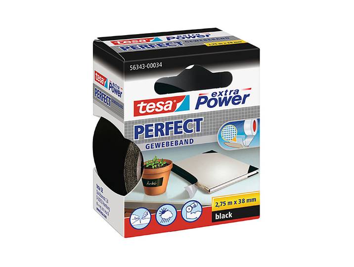 Tesa Extra Power Gewebeband Schwarz 2.75 m 38 mm