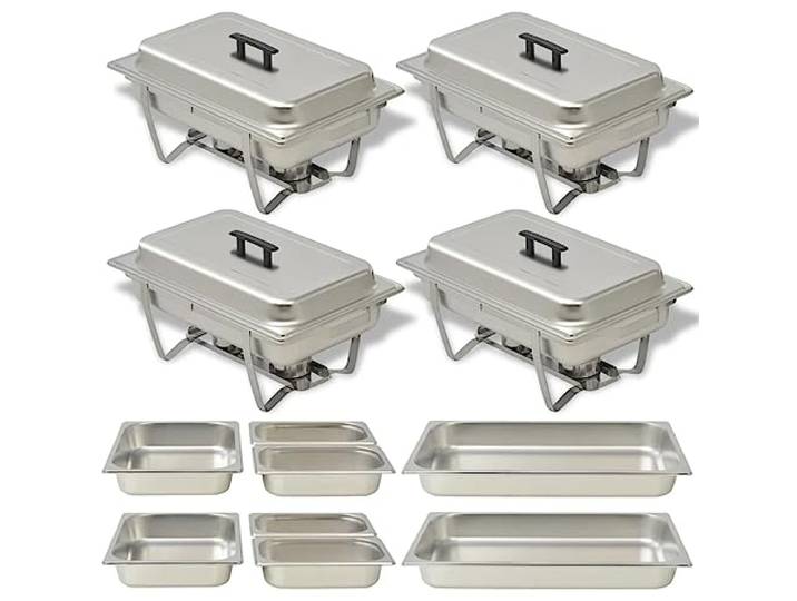 vidaXL 4X Chafing Dish Edelstahl Speisewärmer Warmhaltebehälter Wärmebehälter