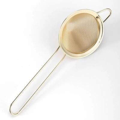 Uplift Essentials Stainless Steel Fine Mesh Strainer With Long Handle gold