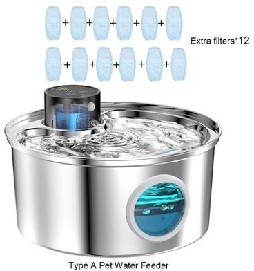 Inspired Living PawFlow 3.2L Cordless Cat Water Fountain Stainless Steel Pet Water Fountain With Motion Sensor & Rechargeable Battery can Recharge 12chip