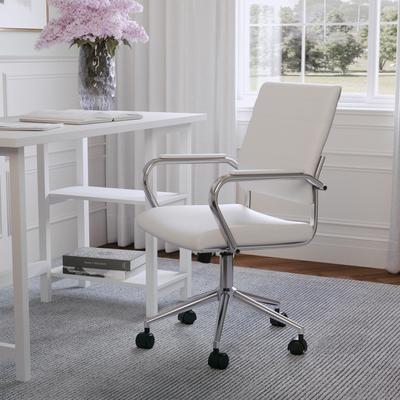 Martha Stewart Upholstered Ribbed Faux Leather Swivel Home Office Chair with Armrests