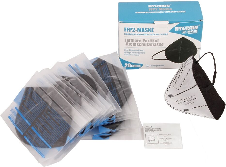 Axis Line 20 x FFP2 Maske schwarz Sparpack 1 Stück im Beutel verpackt + 6