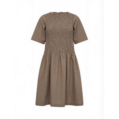 Maxikleid LEVETE ROOM "Levete Room Dress LR-RONIA", Damen, Gr. M, Normalgrößen, braun (8500c, fossil combi), Obermaterial: 100% Baumwolle, Kleider Maxikleid
