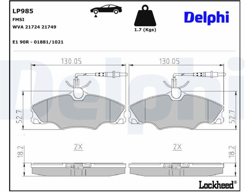 Delphi Bremsbelagsatz, Scheibenbremse Lp985 Für Peugeot