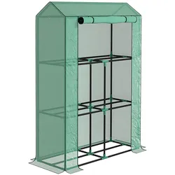 OKWISH Foliengewächshaus mit 3 Regalen Rolltür UV Schutz Grün 100x40x150 cm pulverbeschichteter Stahlrahmen für Balkon und Garten