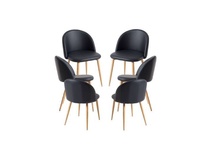 6er Set Vint Kunstleder Stühle - Schwarz