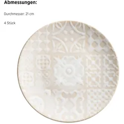 MÄSER Dessertteller 21 cm 4er Set, Traditional Tiles weiss, 581182