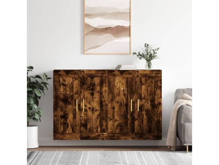 RJPLMFV Wandschränke, 2 Stück, rauchfarbene Eiche, Holz Vielseitige Aufbewahrung, Wandmontage, feuchtigkeitsbeständige Oberfläche, für Wohnzimmer und Eingangsbereich