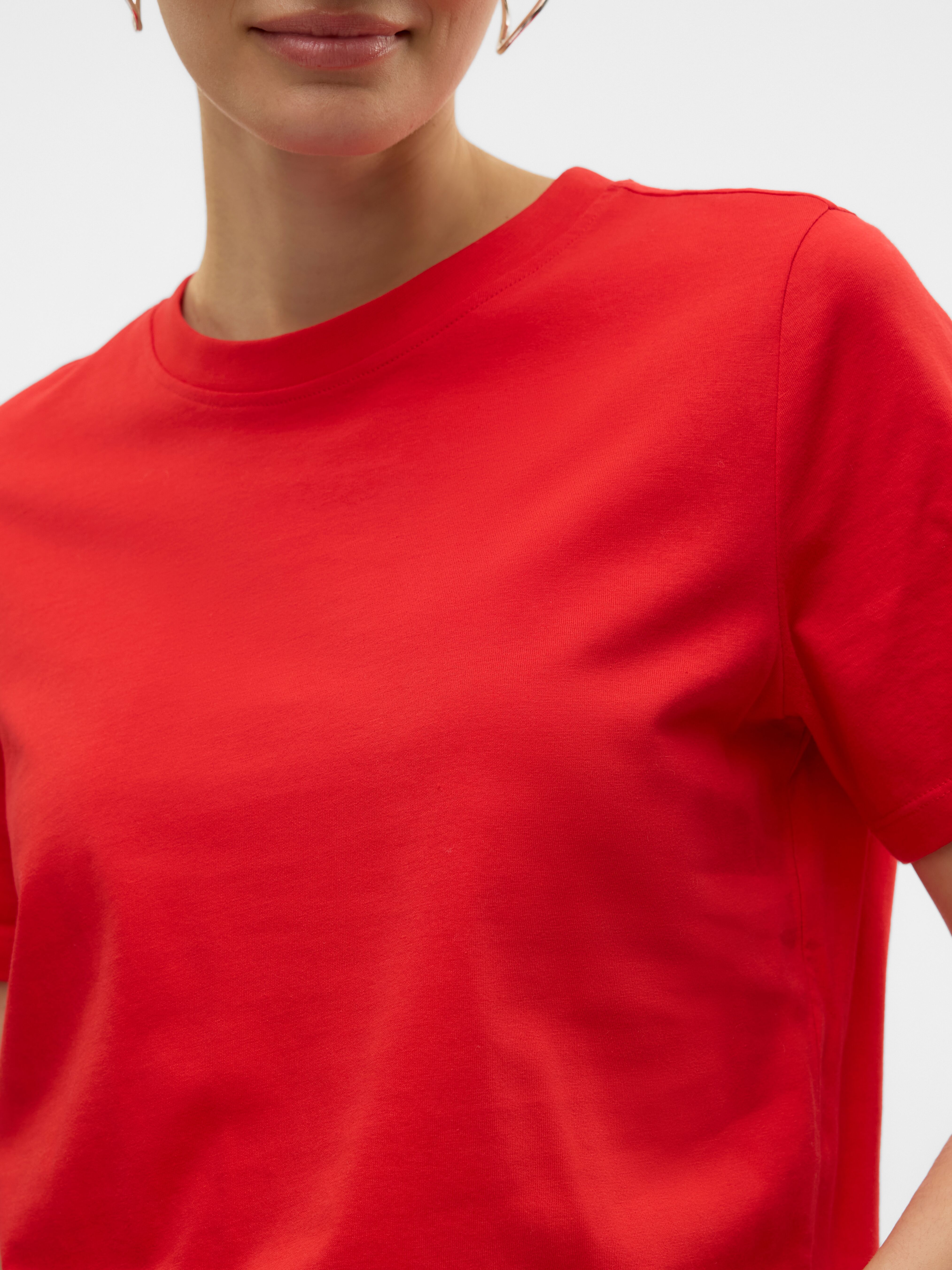 Kurzarmshirt VERO MODA "VMPAULINA SS T-SHIRT GA JRS NOOS", Damen, Gr. XS, rot (high risk rot), Jersey, Obermaterial: 100% Baumwolle, unifarben, normal, Rundhals, Shirts Kurzarmshirt, Baumwolle, regular fit high risk rot XS