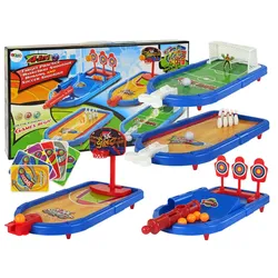 Set mit 4-in-1 Arcade-Spielen Basketball Fußball Schild Bowling Dart