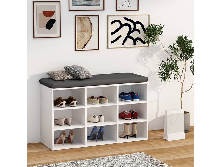 Banc à chaussures 80cm Blanc/Blanc