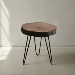 KADIMA DESIGN Beistelltisch BALU Massivholz: Metallbeine, Baumstammoptik, robust, pflegeleicht