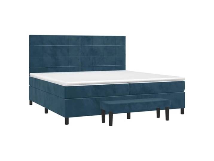 KTHLBRH Bettgestell aus Samt dunkelblau 200 x 200 cm mit Matratzen Verstellbares Kopfteil, Taschenfedern, mittlere bis harte Unterstützung, inklusive Sitzbank, 2 Matratzen