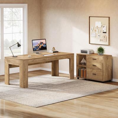 OEM "63"" L Shaped Executive/Computer Desk/Table Mobile File Cabinet with Drawers/Shelves Home Office Business Furniture"