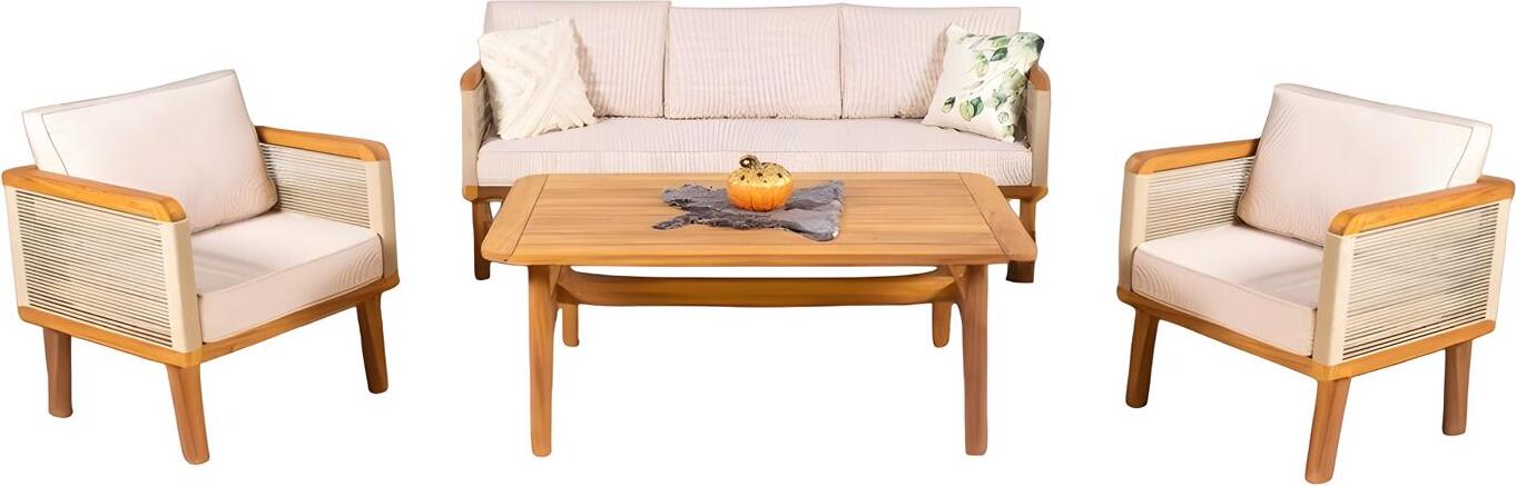 Lounge Möbel Gartenmöbel Set Sitzgruppe Sofa Couchtisch Sessel Beige