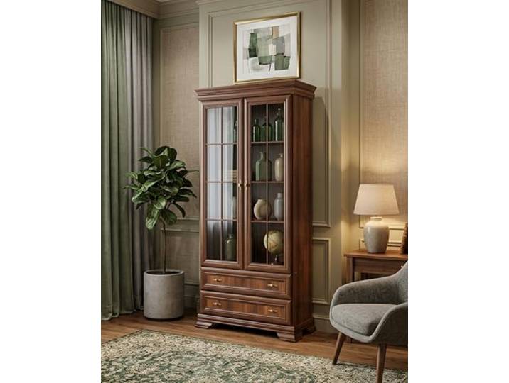 Steiner Shopping Standvitrine Sentis 14 I Vitrinenschrank mit Glastüren I 193 x 88 x 40 cm dunkelbraun I Vitrine mit Glas & geschlossenen Fächern I Laminierte Spanplatte mit ABS-Kanten
