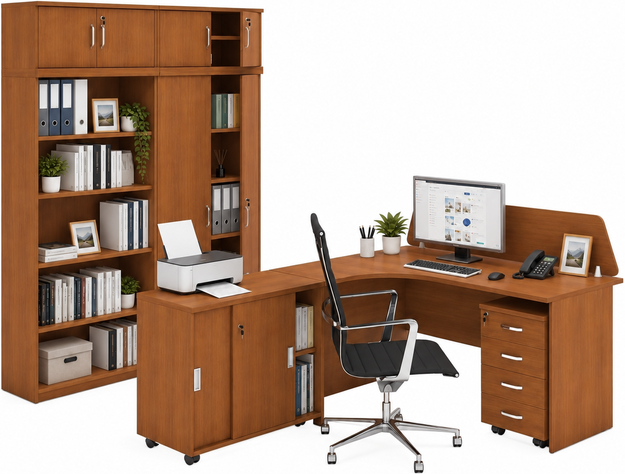 B2B Partner Büromöbelset MIRELLI, Typ C, Aufbau, Kirsche
